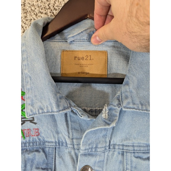 SAVAGE NATURE Appliqué RUE 21 Embellished Jean Jacket SZ XL Punk Retro Indie SK8 - Picture 6 of 12